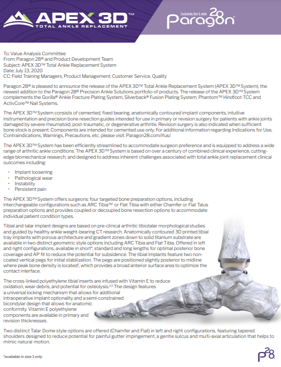 APEX 3D™ Hospital Registration Memo